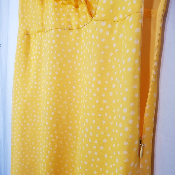 *RARE* Vintage 90's Betsey Johnson Yellow Silk Polka Dot Belted Ruffle Dress - Picture 4 of 8